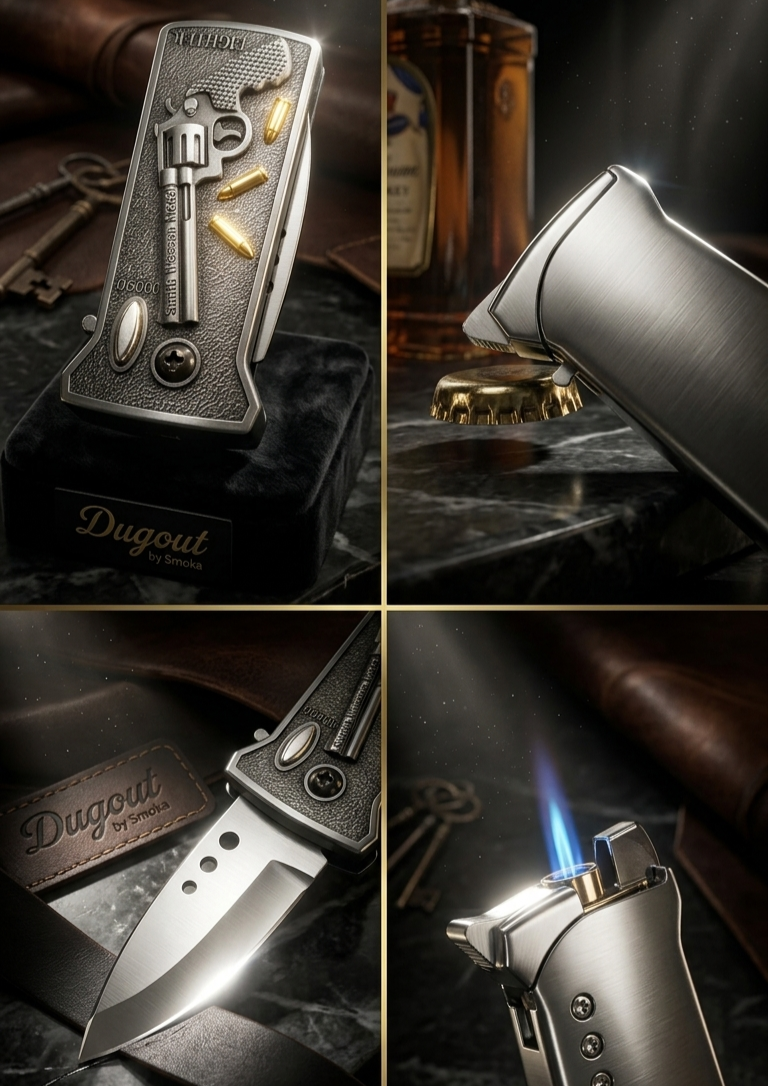 knife + jet flame + Bottle opener metal lighter