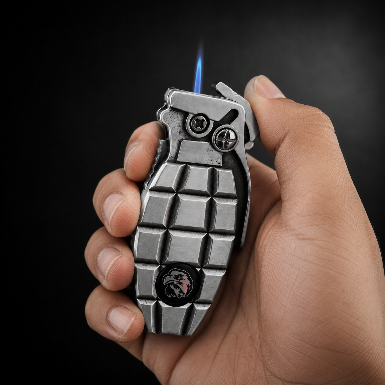 Silver Knife And  Blue Jet Flame Grenade Lighter
