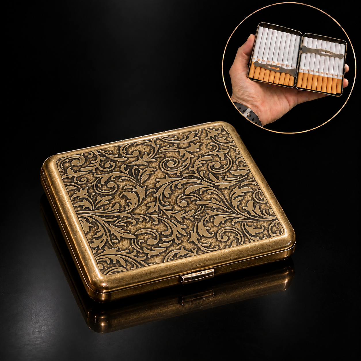 Classic Floral Design Metal Cigarette Case