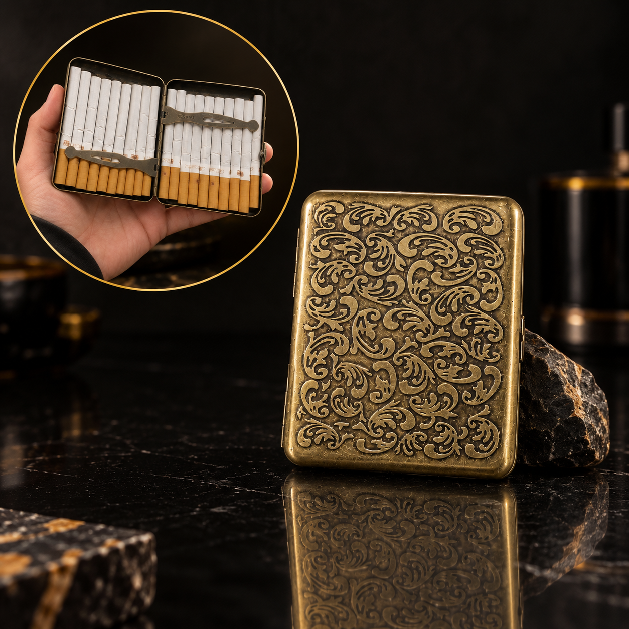 Engraved Floral Design Metal Cigarette Case
