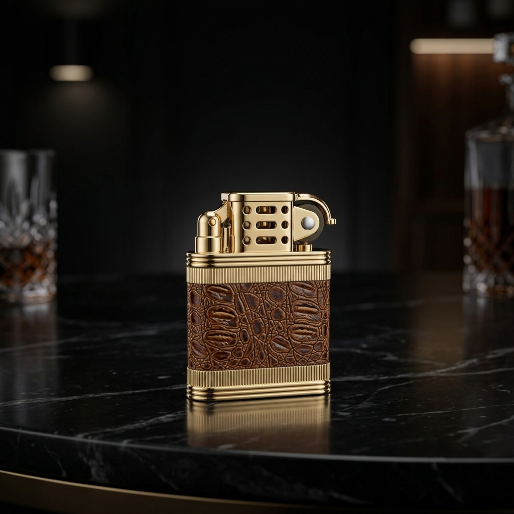 Leather-Wrapped Lift-Arm Butane Lighter
