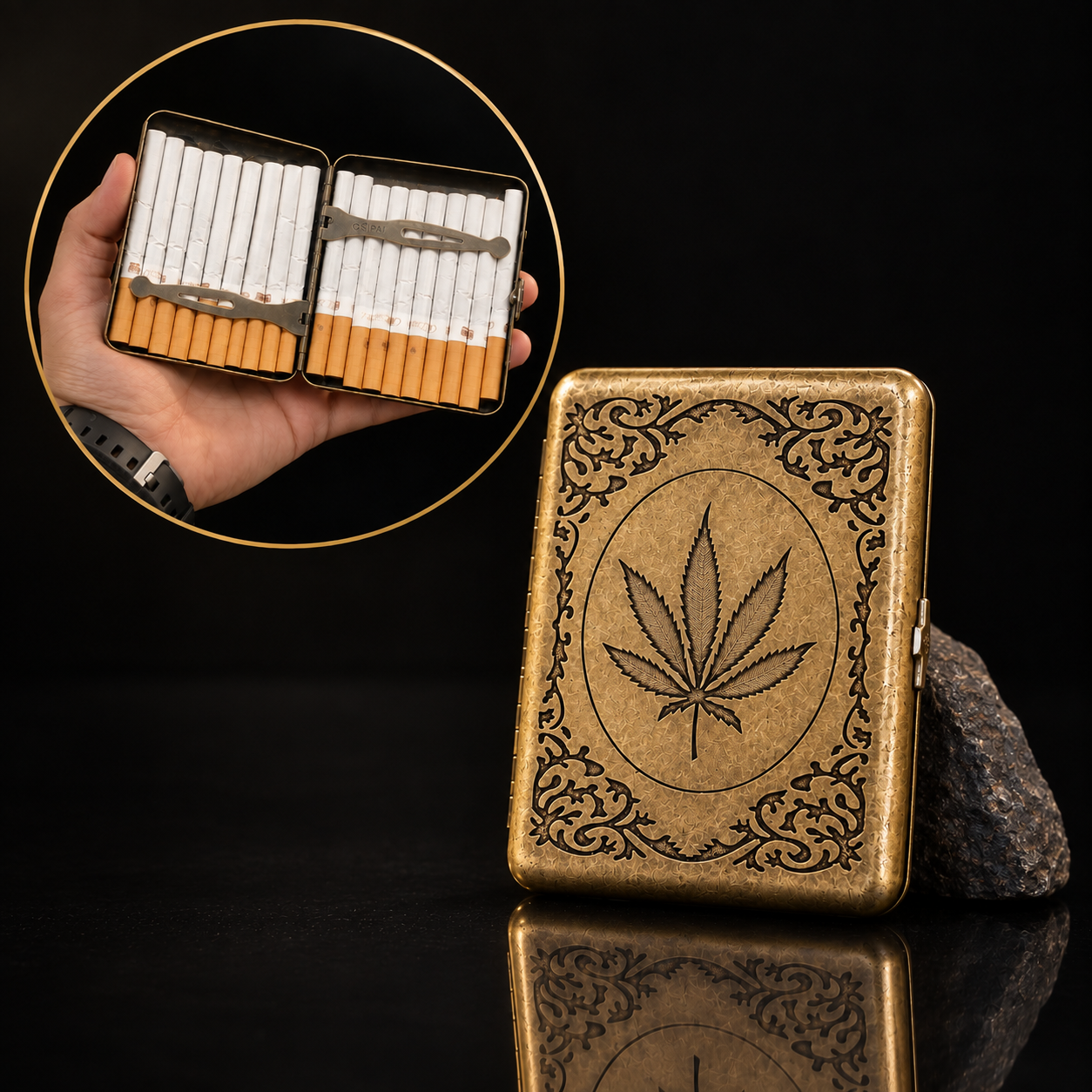 Vintage Leaf Engraved Metal Cigarette Case