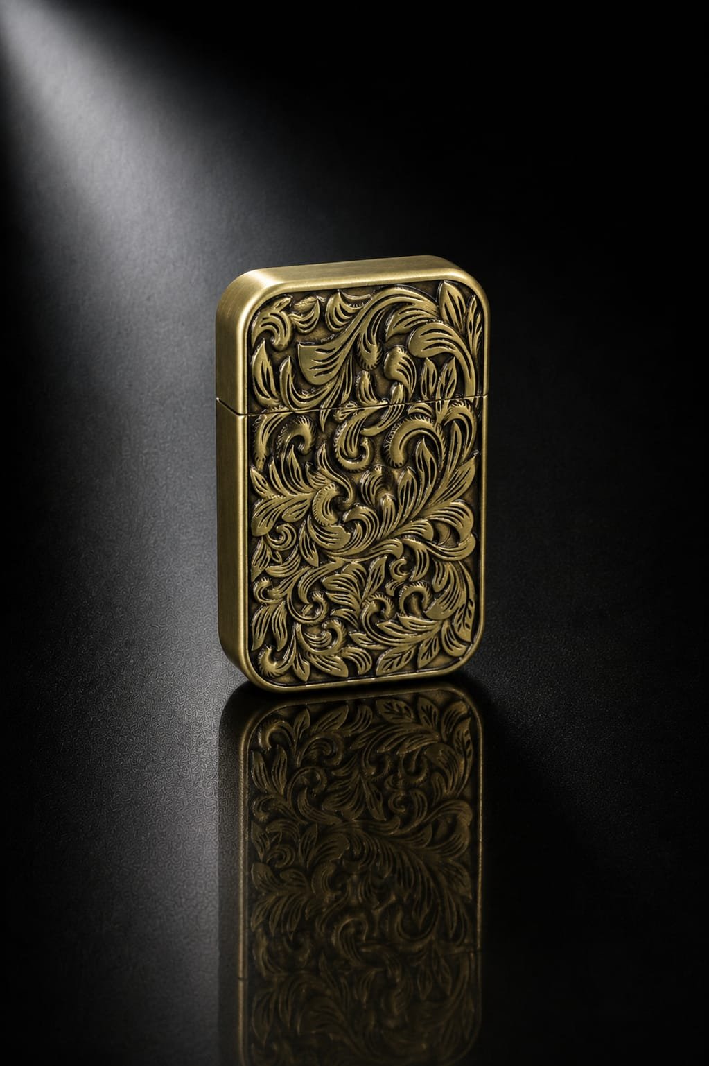 Gold Vintage Floral Pattern Lighter With Red Jet Flame